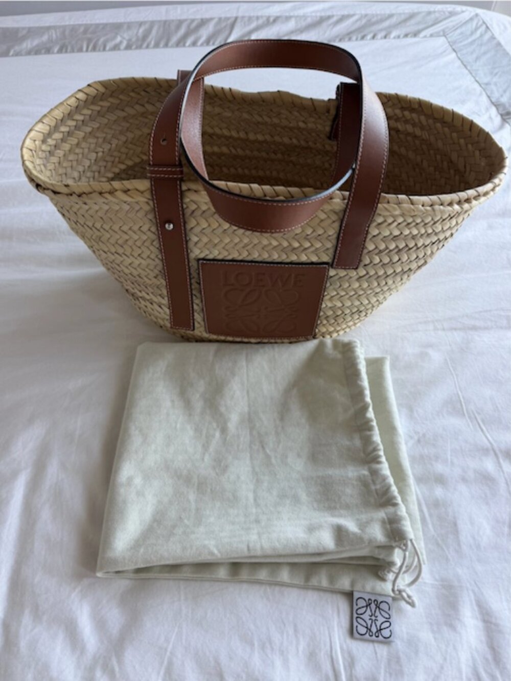 Loewe 'Woven Basket' Medium Raffia Bag in Brown